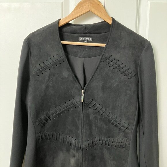 Leo & Ugo Skirt Set Womens Black Faux Suede Western Blazer Pencil Skirt - Picture 3 of 13